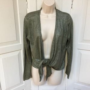 Chico's Green Cardigan w/ Metallic Silver Detail
